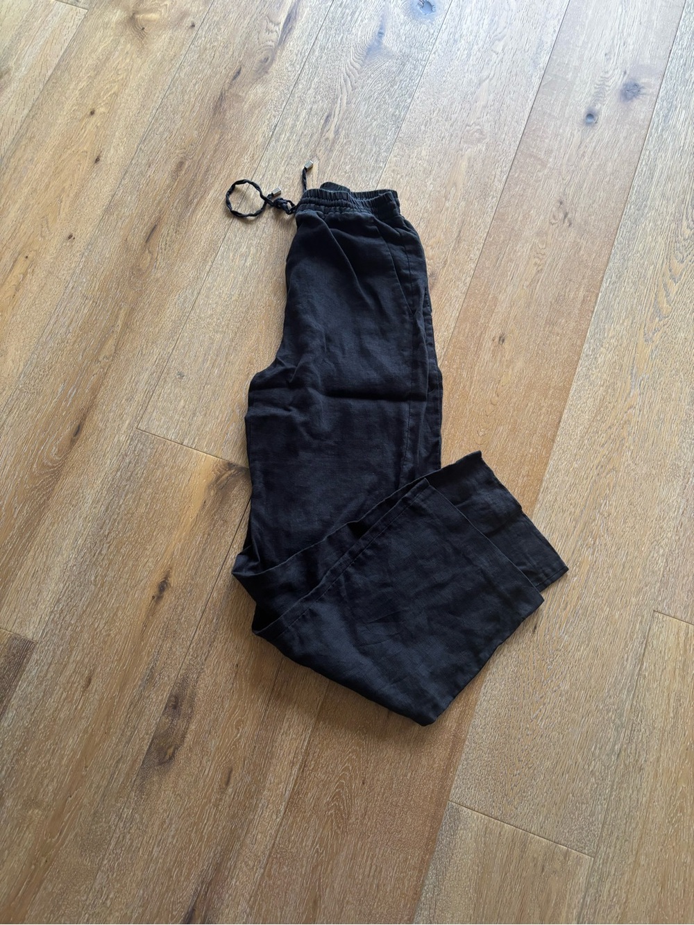 Zara Black Elastic Waist Linen Pants
